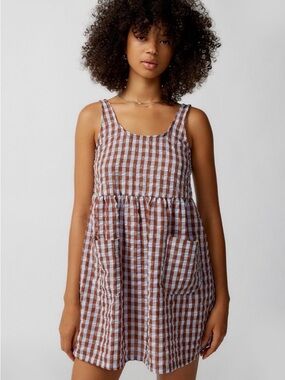 gingham babydoll mini dress